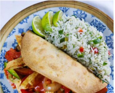 Fajitas de Seitán con Verduras y Arroz